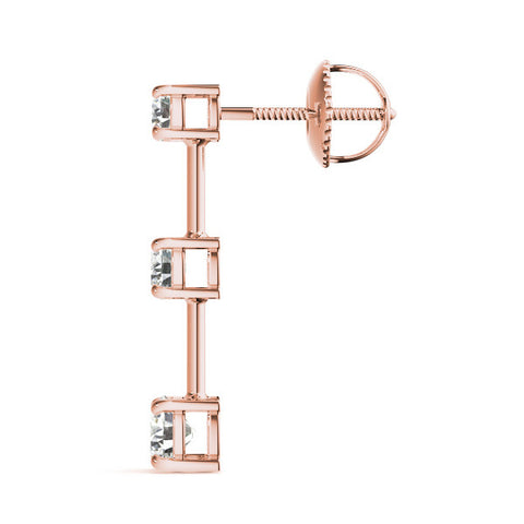 Rose gold Three-Stone Round Cut Drop Earrings with Prong Setting 3