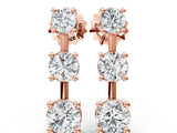 Rose gold Three-Stone Round Cut Drop Earrings with Prong Setting_15