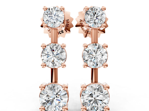 Rose gold Three-Stone Round Cut Drop Earrings with Prong Setting