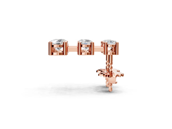 Rose gold Three-Stone Round Cut Drop Earrings with Prong Setting