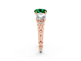 Rose gold Three-Stone Round Cut Emerald Braided Band Ring with Four-Prong Setting_14