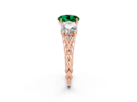Rose gold Three-Stone Round Cut Emerald Braided Band Ring with Four-Prong Setting_14
