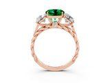 Rose gold Three-Stone Round Cut Emerald Braided Band Ring with Four-Prong Setting_15