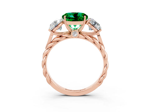 Rose gold Three-Stone Round Cut Emerald Braided Band Ring with Four-Prong Setting_15