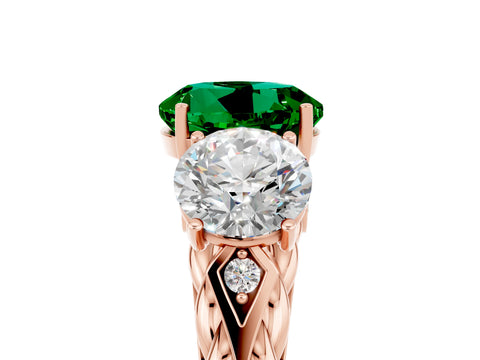 Rose gold Three-Stone Round Cut Emerald Braided Band Ring with Four-Prong Setting_17