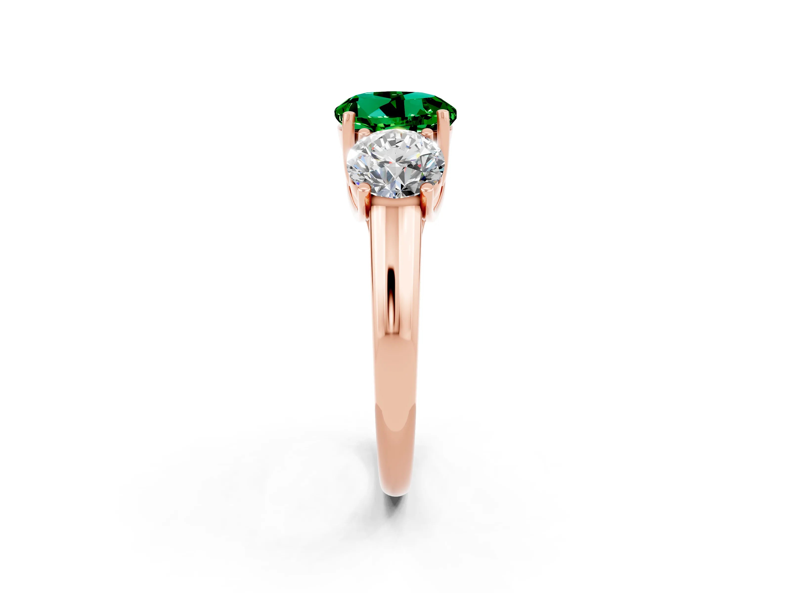Rose gold Three-Stone Round Cut Emerald Engagement Ring with Prong Setting_2