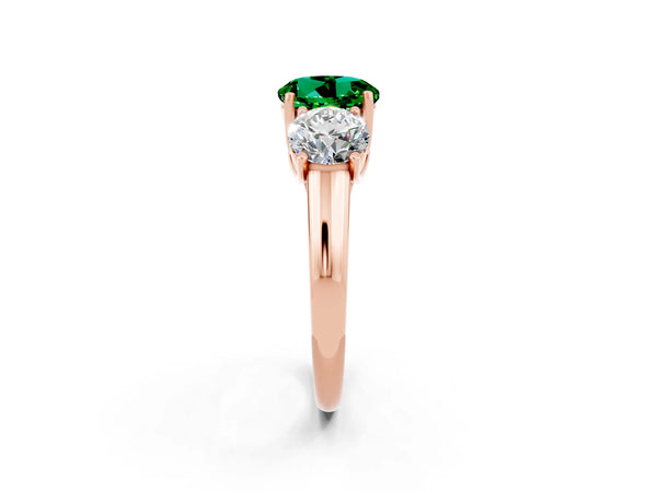 Rose gold Three-Stone Round Cut Emerald Engagement Ring with Prong Setting