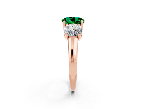Rose gold Three-Stone Round Cut Emerald Engagement Ring with Prong Setting_2