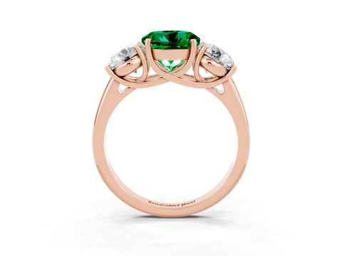 Rose gold Three-Stone Round Cut Emerald Engagement Ring with Prong Setting_3