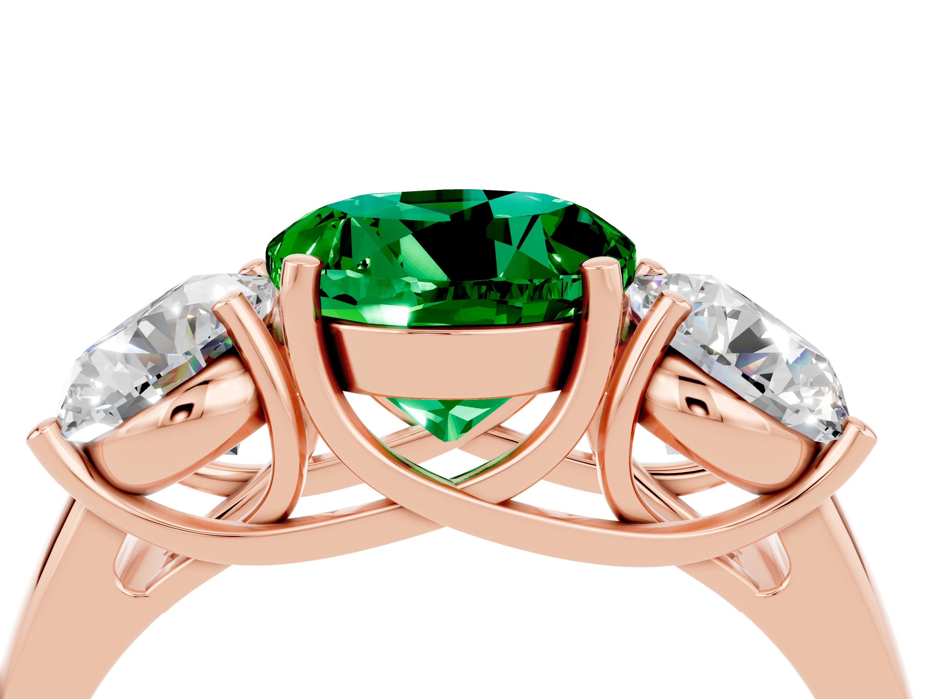 Rose gold Three-Stone Round Cut Emerald Engagement Ring with Prong Setting_4