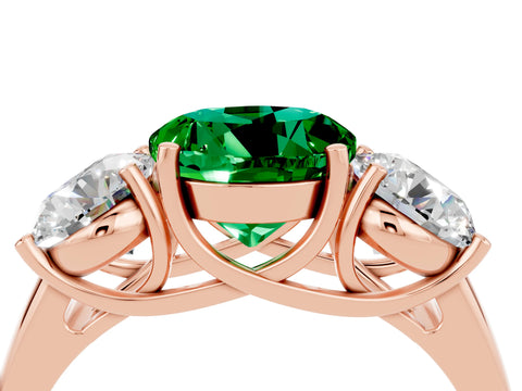Rose gold Three-Stone Round Cut Emerald Engagement Ring with Prong Setting_4