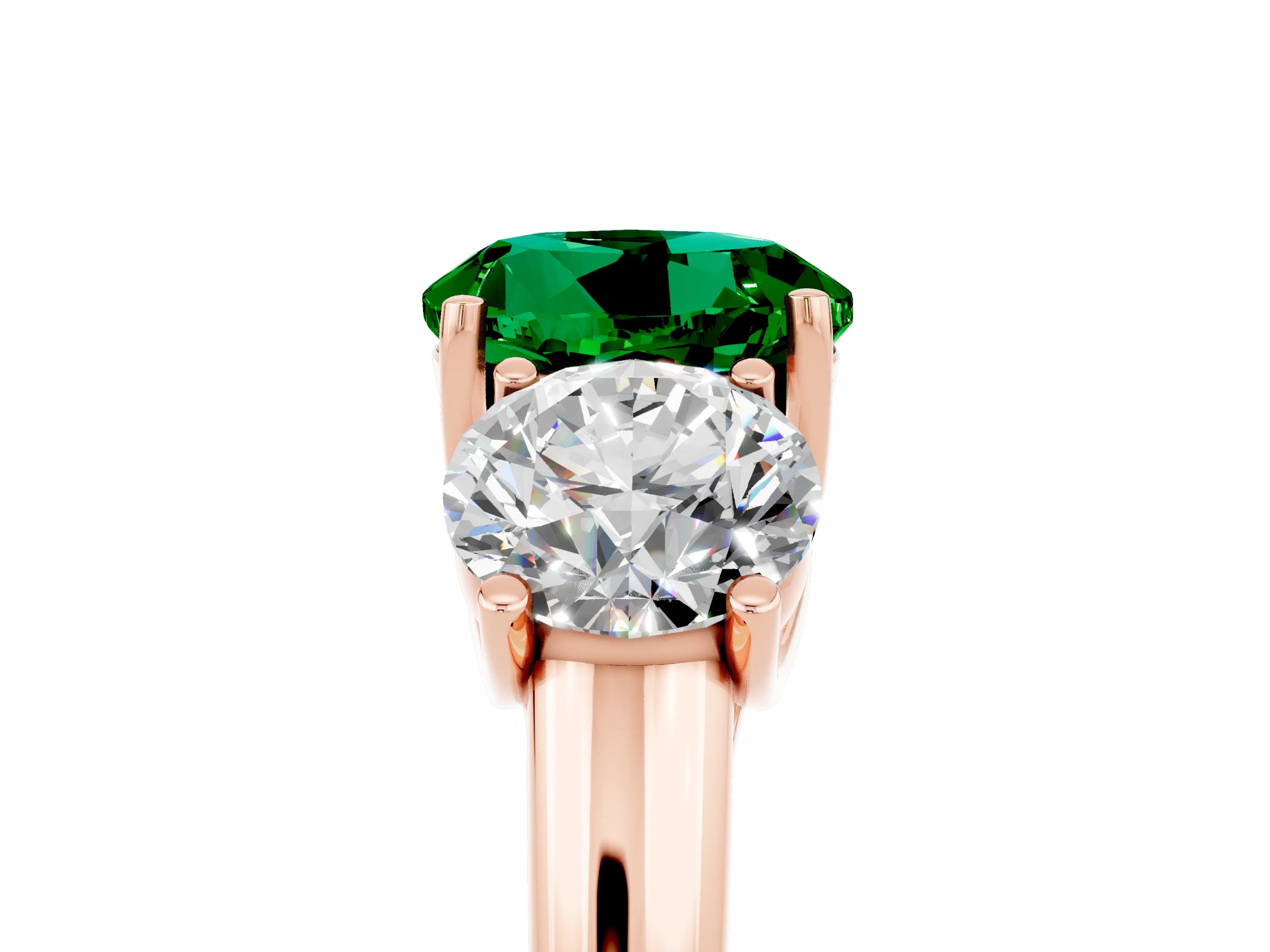 Rose gold Three-Stone Round Cut Emerald Engagement Ring with Prong Setting_5