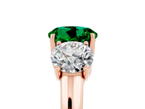 Rose gold Three-Stone Round Cut Emerald Engagement Ring with Prong Setting_5