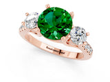 Rose gold Three-Stone Round Cut Emerald Pavé Band with Four-Prong Setting_1