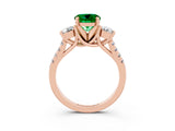 Rose gold Three-Stone Round Cut Emerald Pavé Band with Four-Prong Setting_3