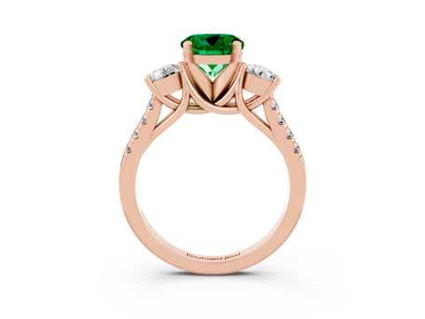 Rose gold Three-Stone Round Cut Emerald Pavé Band with Four-Prong Setting_3