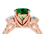 Rose gold Three-Stone Round Cut Emerald Pavé Band with Four-Prong Setting_4