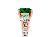Rose gold Three-Stone Round Cut Emerald Pavé Band with Four-Prong Setting_5