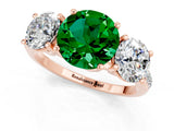 Rose gold Three-Stone Round Cut Emerald Ring with Pavé Band and Prong Setting_13