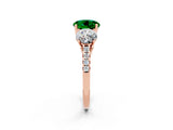 Rose gold Three-Stone Round Cut Emerald Ring with Pavé Band and Prong Setting_14