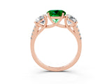 Rose gold Three-Stone Round Cut Emerald Ring with Pavé Band and Prong Setting_15