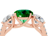 Rose gold Three-Stone Round Cut Emerald Ring with Pavé Band and Prong Setting_16