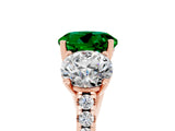 Rose gold Three-Stone Round Cut Emerald Ring with Pavé Band and Prong Setting_17