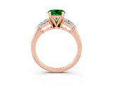 Rose gold Three-Stone Round Cut Emerald Ring with Pear Side Stones and Four-Prong Setting_3