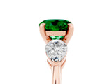 Rose gold Three-Stone Round Cut Emerald Ring with Pear Side Stones and Four-Prong Setting_5