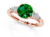 Rose gold Three-Stone Round Cut Emerald Ring with Pear  Side Stones in Four-Prong Setting_13