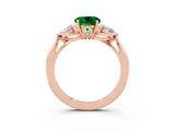 Rose gold Three-Stone Round Cut Emerald Ring with Pear  Side Stones in Four-Prong Setting_15