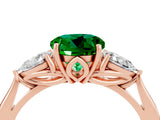 Rose gold Three-Stone Round Cut Emerald Ring with Pear  Side Stones in Four-Prong Setting_16