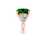 Rose gold Three-Stone Round Cut Emerald Ring with Pear  Side Stones in Four-Prong Setting_17