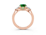 Rose gold Three-Stone Round Cut Emerald Ring with Pear  Side Stones in Four-Prong Setting_39