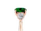 Rose gold Three-Stone Round Cut Emerald Ring with Pear  Side Stones in Four-Prong Setting_41