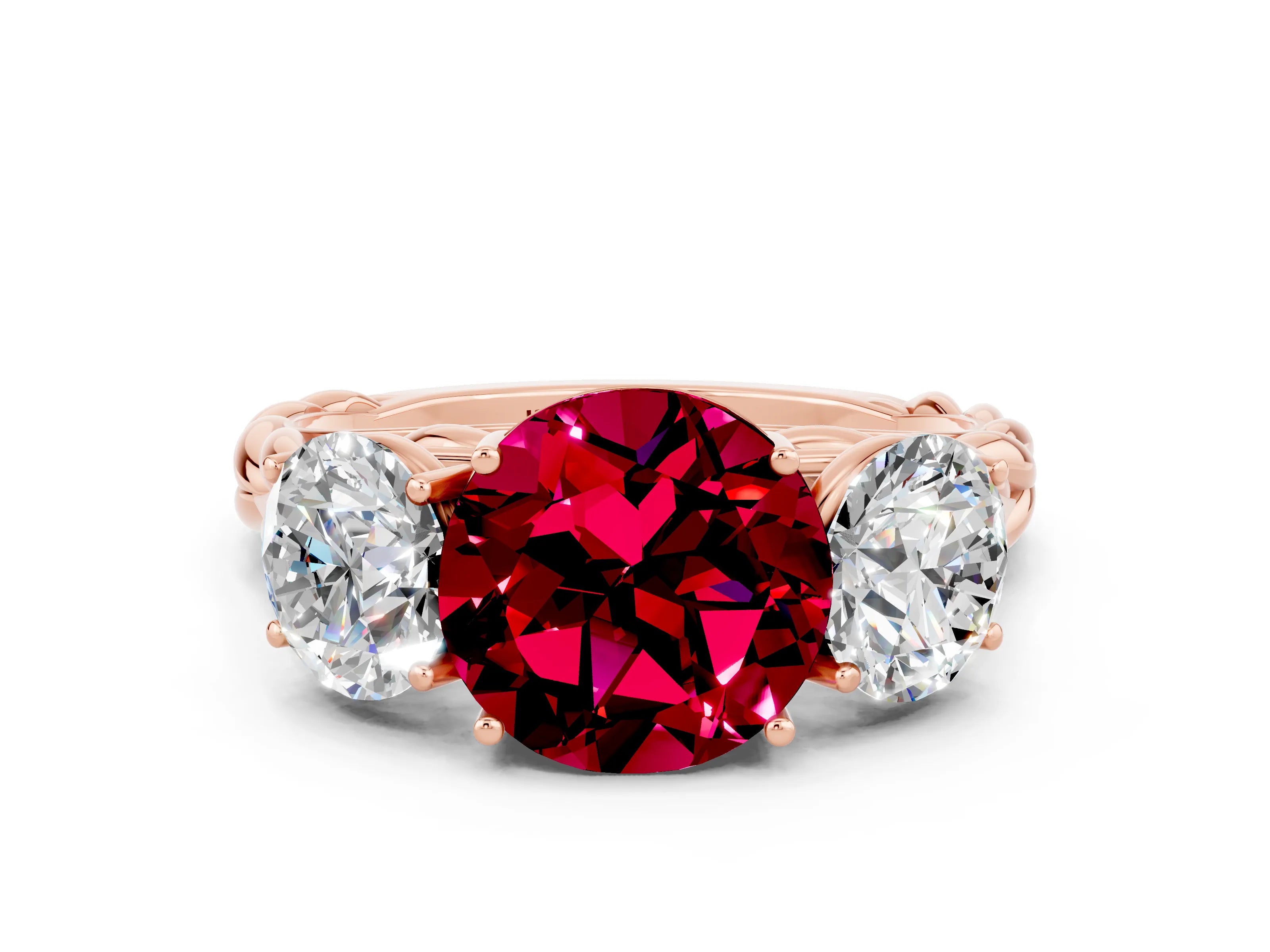 Rose gold Three-Stone Round Cut Garnet Braided Band Ring with Four-Prong Setting_12