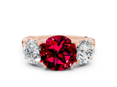 Rose gold Three-Stone Round Cut Garnet Braided Band Ring with Four-Prong Setting_12