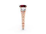 Rose gold Three-Stone Round Cut Garnet Braided Band Ring with Four-Prong Setting_14