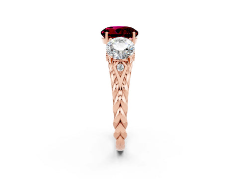 Rose gold Three-Stone Round Cut Garnet Braided Band Ring with Four-Prong Setting_14