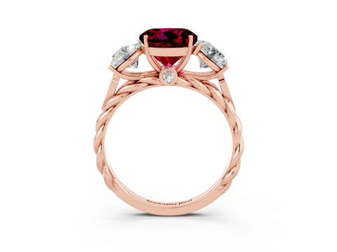 Rose gold Three-Stone Round Cut Garnet Braided Band Ring with Four-Prong Setting_15