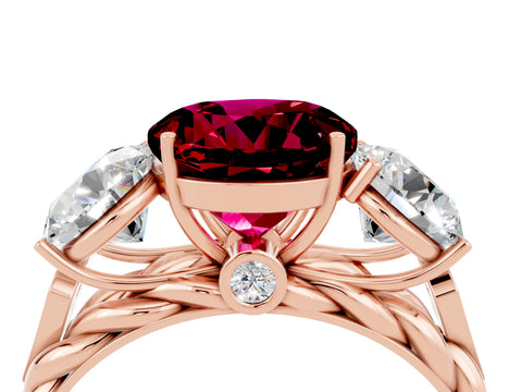 Rose gold Three-Stone Round Cut Garnet Braided Band Ring with Four-Prong Setting_16