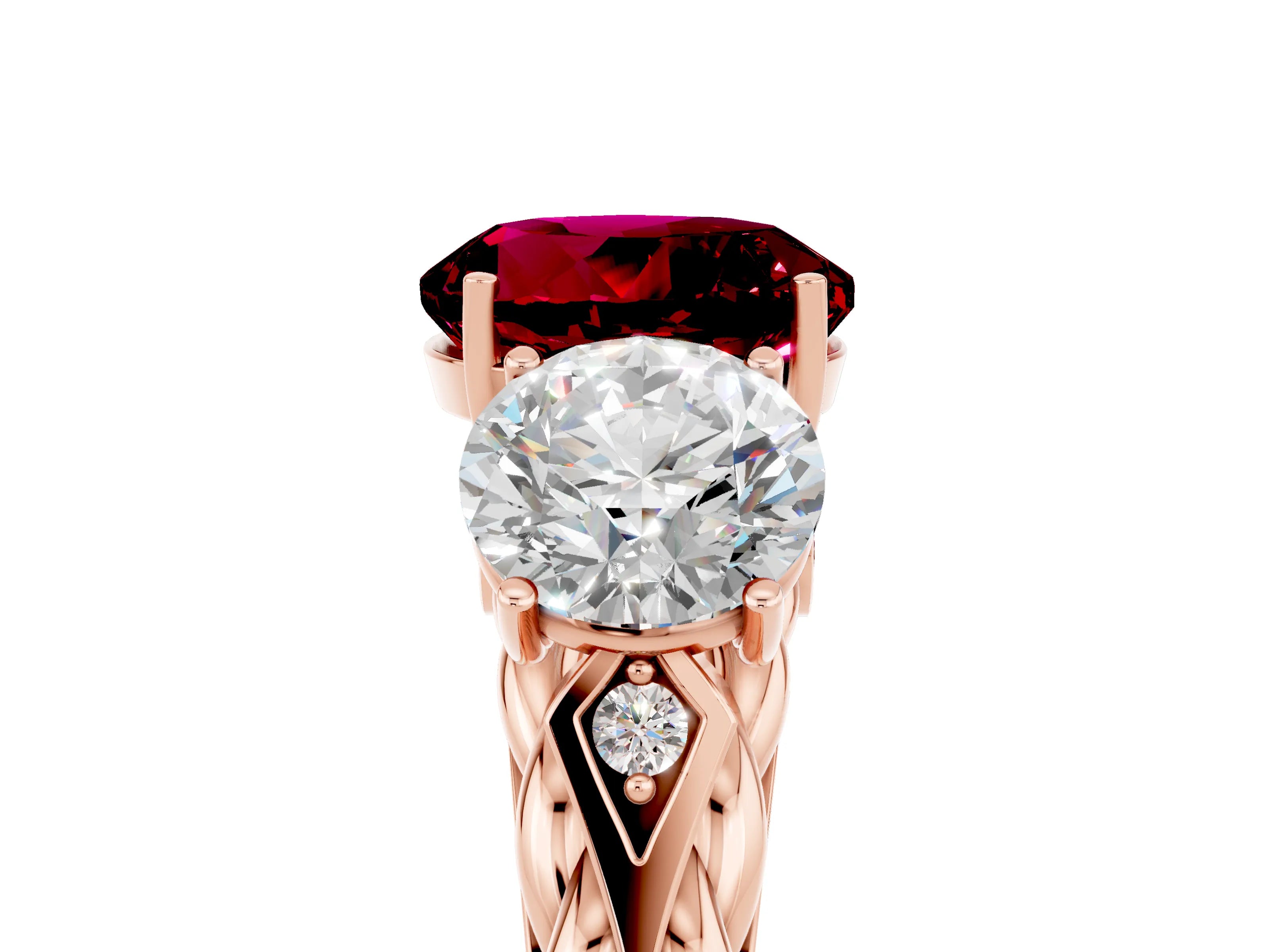 Rose gold Three-Stone Round Cut Garnet Braided Band Ring with Four-Prong Setting_17