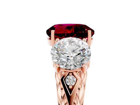 Rose gold Three-Stone Round Cut Garnet Braided Band Ring with Four-Prong Setting_17