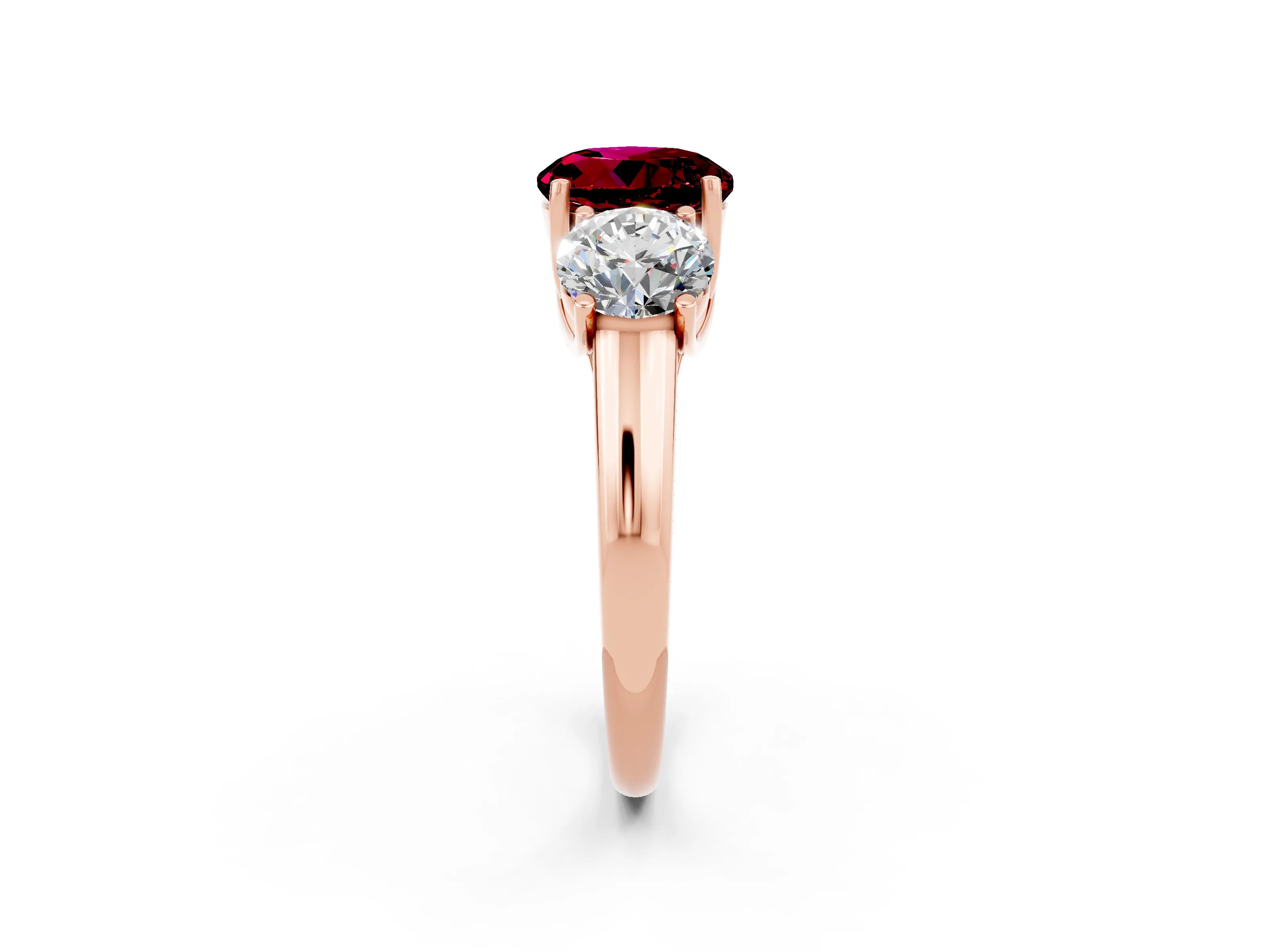 Rose gold Three-Stone Round Cut Garnet Engagement Ring with Prong Setting_2
