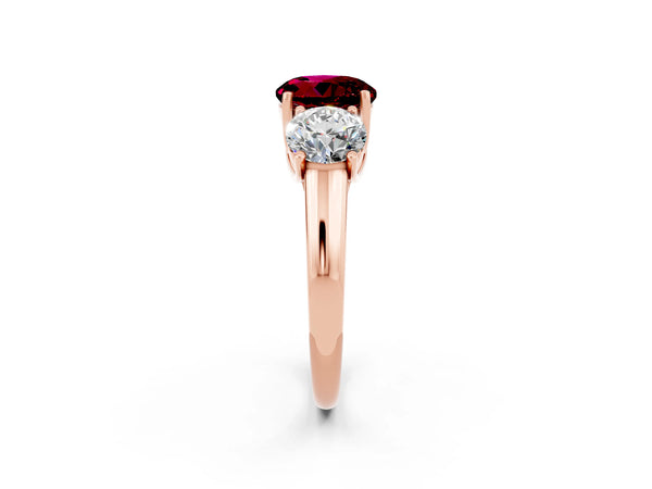 Rose gold Three-Stone Round Cut Garnet Engagement Ring with Prong Setting