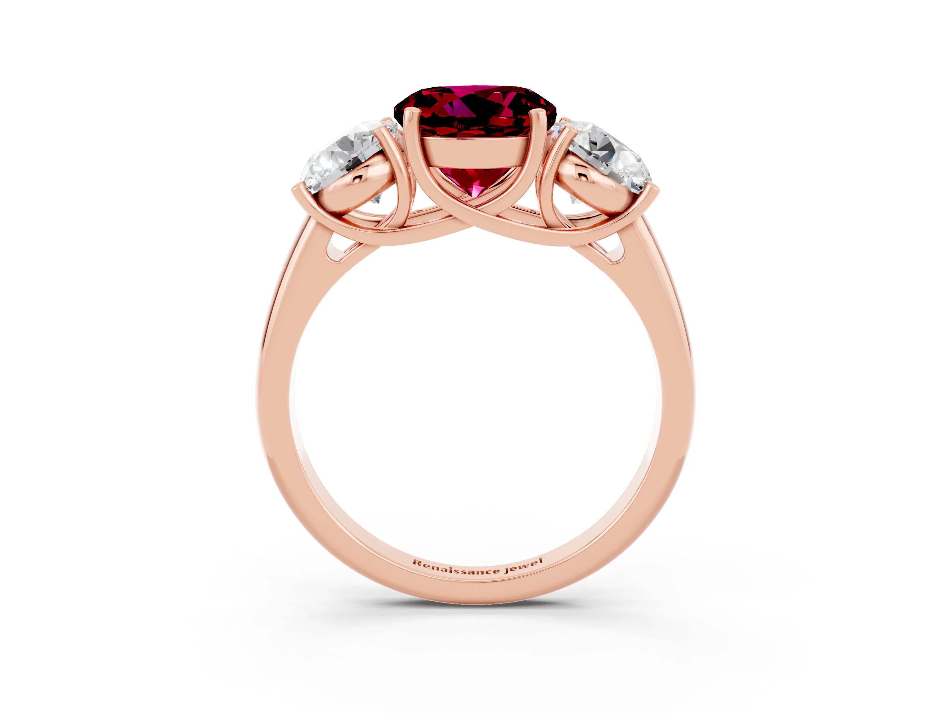 Rose gold Three-Stone Round Cut Garnet Engagement Ring with Prong Setting_3