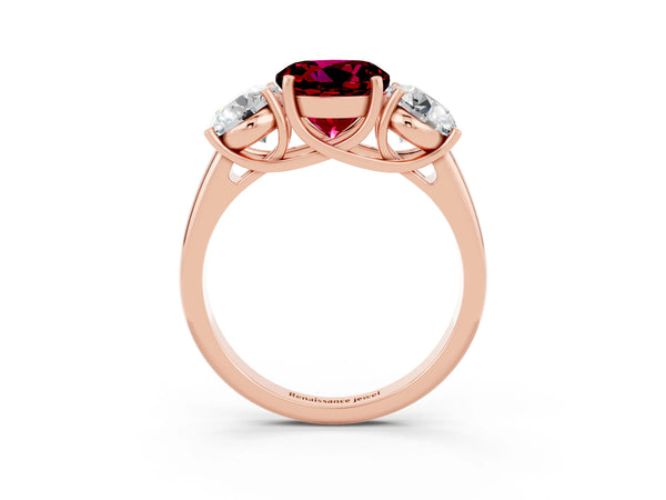 Rose gold Three-Stone Round Cut Garnet Engagement Ring with Prong Setting