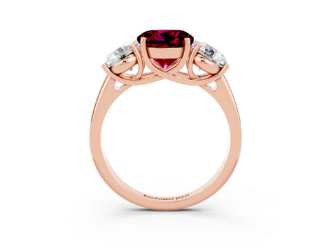 Rose gold Three-Stone Round Cut Garnet Engagement Ring with Prong Setting_3