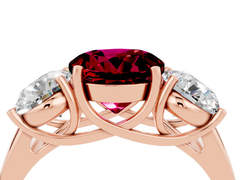 Rose gold Three-Stone Round Cut Garnet Engagement Ring with Prong Setting_4