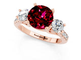 Rose gold Three-Stone Round Cut Garnet Pavé Band with Four-Prong Setting_1